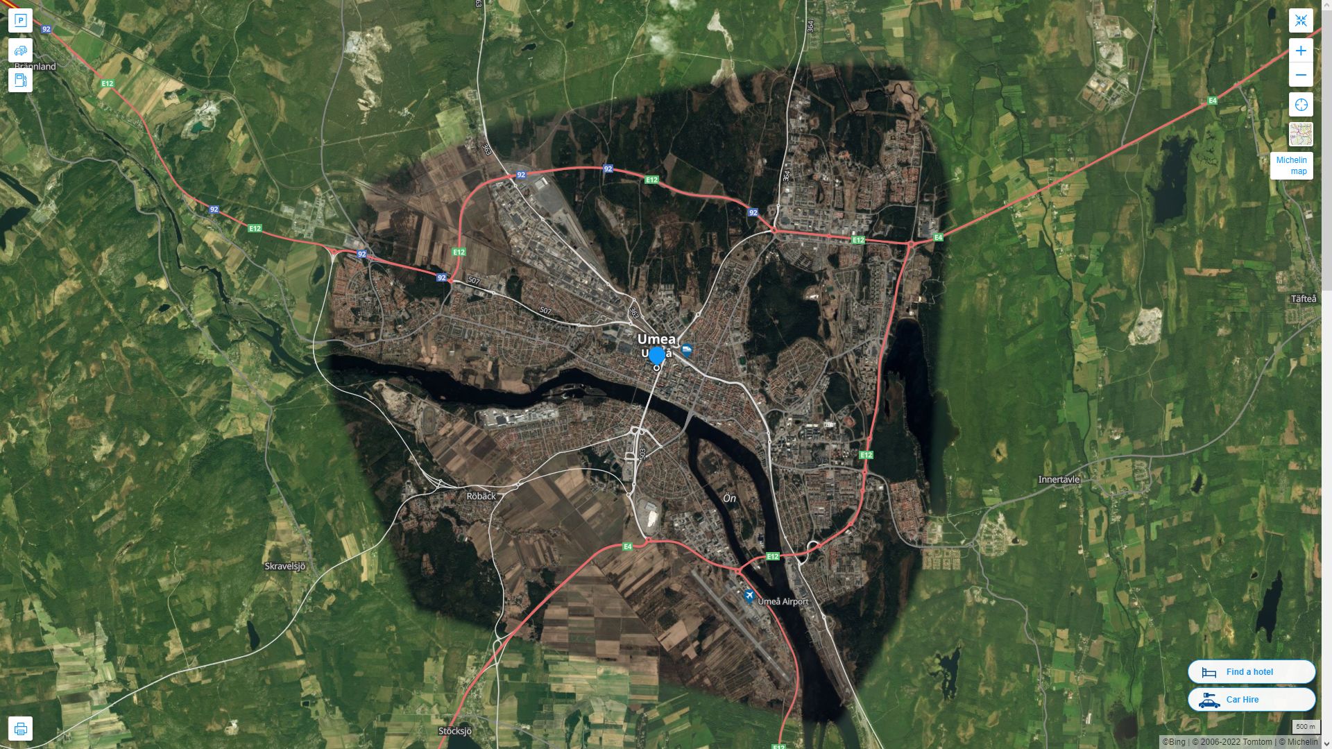 Umea Highway and Road Map with Satellite View